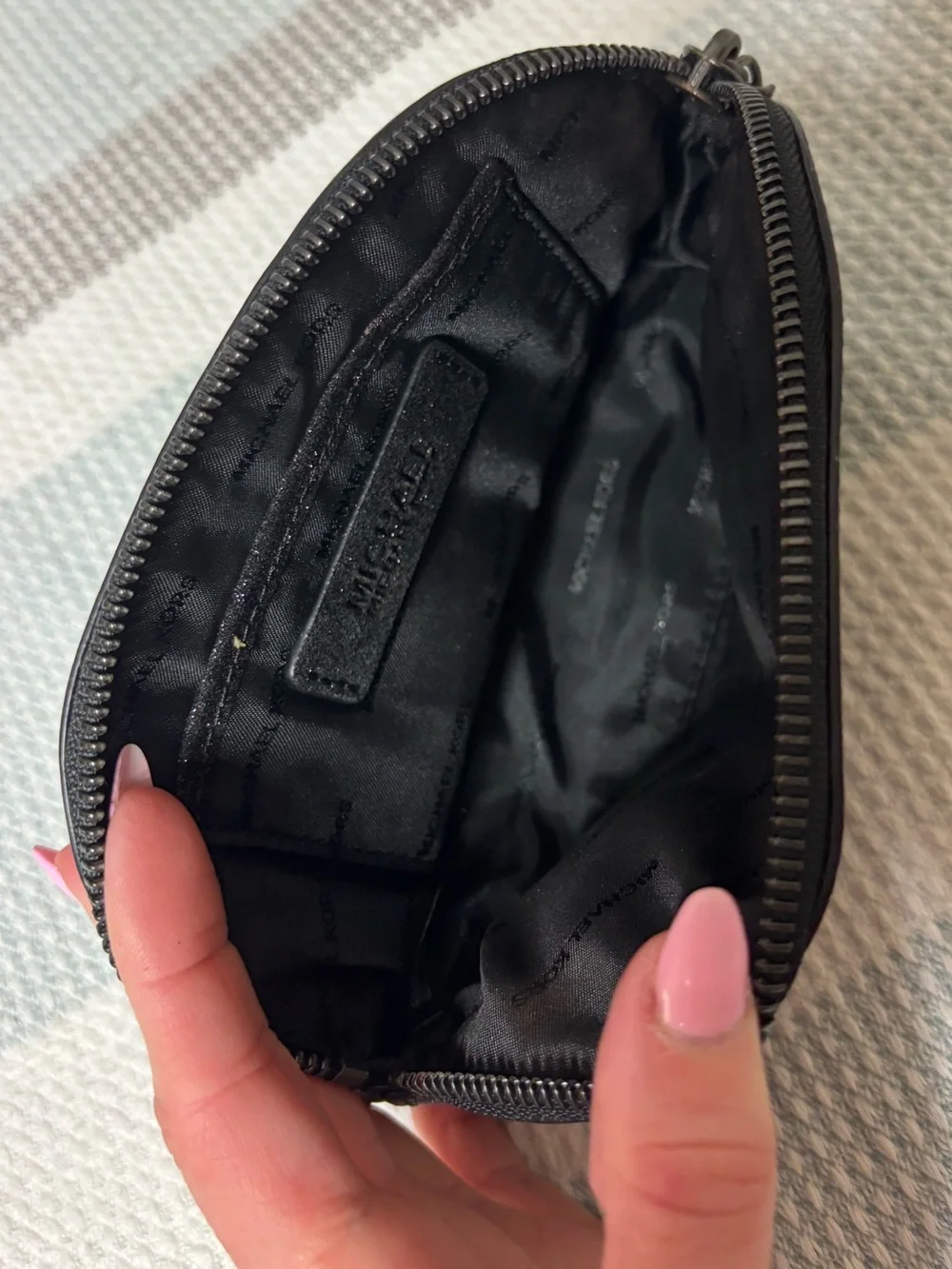 Michael Kors Silver Glitter and black Makeup Pouch set of 2